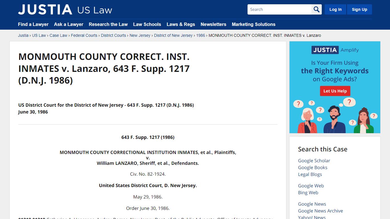 MONMOUTH COUNTY CORRECT. INST. INMATES v. Lanzaro, 643 F ...